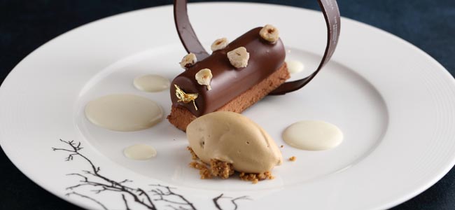 Le Nougat with nougat mousse, coffee ice cream and lime sauce by Frederic Moreau