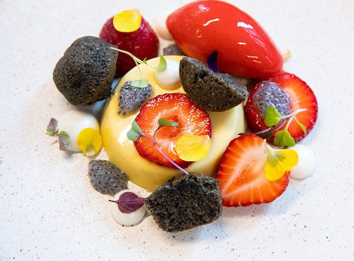 Passion Fruit Cream, Strawberries, Coconut, and Black Sesame by Patrice Demers