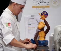 Working on the chocolate sculpture