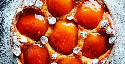 Cider infused caramelized apple tart with grapefruit jam
