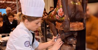 Chef working on a chocolate sculpture