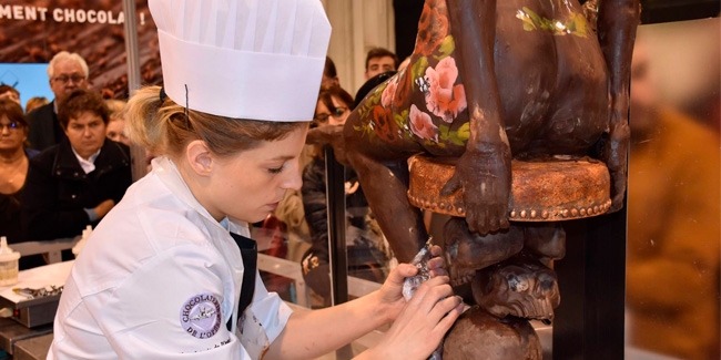 Chef working on a chocolate sculpture