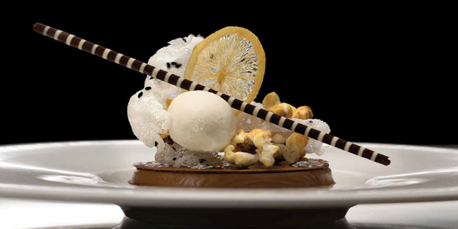 Coffee, lemon and rice plated dessert by Rory Macdonald