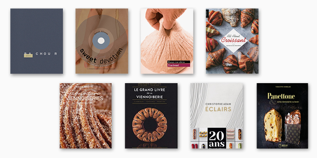 eight books about pastries and baked pastry doughs