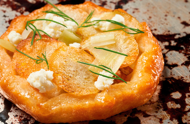 Galette with leeks, potatoes, and goat cheese