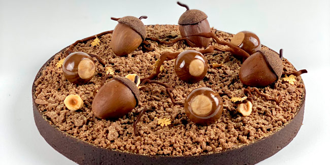 Walk in the Forest Tart with chocolate and hazelnut gianduja ganache by Giorgos Avgeros