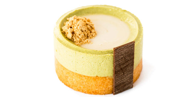 Matconana cake with matcha, coconut, and banana by Paola Chang