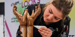 candidate working on a chocolate sculpture