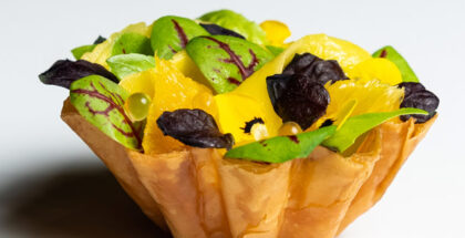 Orange, shisho and truffle tart