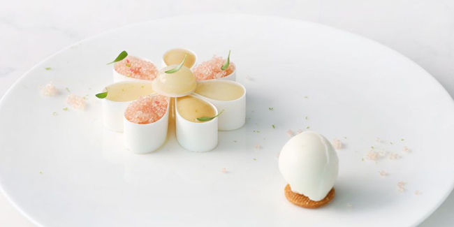 Lemon flower dessert with yuzu and eucalyptus by Tom Coll