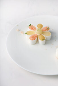 Lemon flower dessert with yuzu and eucalyptus by Tom Coll