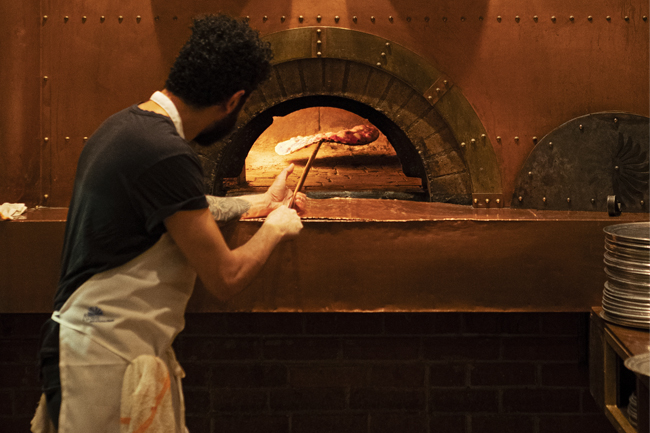 Pizza on a oven