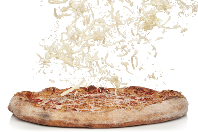 Grated cheese on a pizza