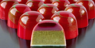 Cherry Pistachio chocolate bonbon by Elle Lei