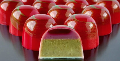 Cherry Pistachio chocolate bonbon by Elle Lei