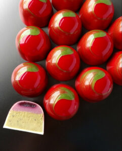 Cherry Pistachio chocolate bonbon by Elle Lei
