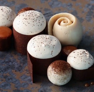 Coffee dessert with caramel star anise, sablé buckwheat, and ice cream by Tom Coll