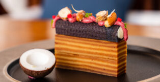 Bebinca Pudding with Charcoal & Espresso Waffle and Alsande Tonak by Ruchit Harneja