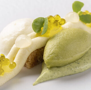 Plated dessert Amalfi with lemon, oil and basil by Jesús Camacho