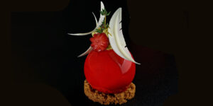 Fresh cake with rose, yuzu, berries, and sansho pepper by Kyohei Mikami